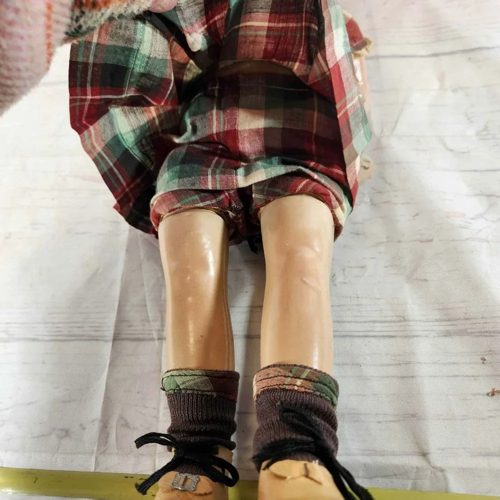 Vintage Composition Doll 1920s 17 Inch Plaid‎ Dress